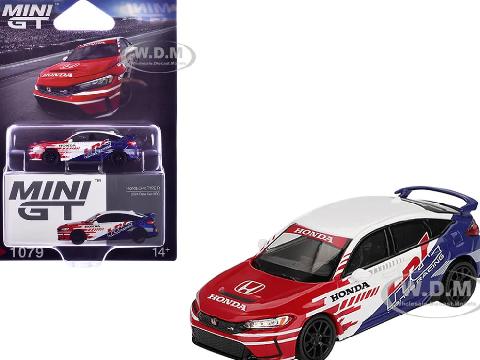 Honda Civic TYPE R "2024 Pace Car HRC" White with Red and Blue Graphics Limited Edition 1/64 Diecast Model Car by Mini GT