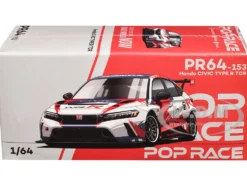 Honda Civic Type R TCR "Presentation" White with Graphics 1/64 Diecast Model Car by Pop Race