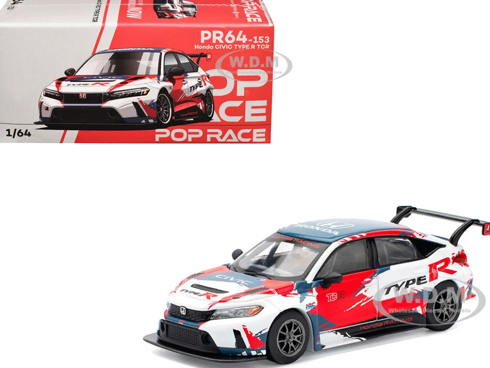 Honda Civic Type R TCR "Presentation" White with Graphics 1/64 Diecast Model Car by Pop Race