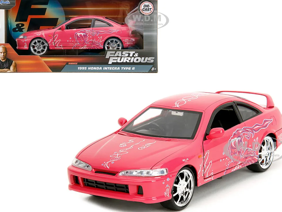 1995 Honda Integra Type R Pink with Graphics "Fast & Furious Remix" Series 1/24 Diecast Model Car by Jada