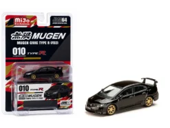 Honda Mugen Civic Type R (FD2) RHD (Right Hand Drive) Crystal Black Pearl with Gold Wheels "JDM64" Series 1/64 Diecast Model Car by Hobby Japan