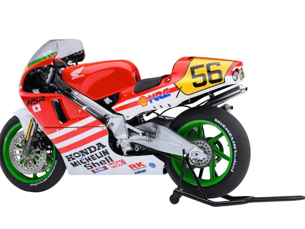 Honda NSR500 WGP500 Motorcycle #56 Red and White with Helmet "Baribari Legend" (1986) OVA 1/12 Model by Autoart