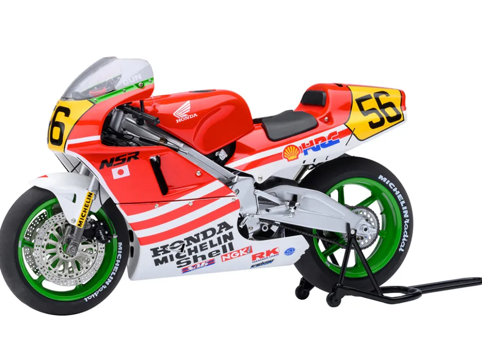 Honda NSR500 WGP500 Motorcycle #56 Red and White with Helmet "Baribari Legend" (1986) OVA 1/12 Model by Autoart