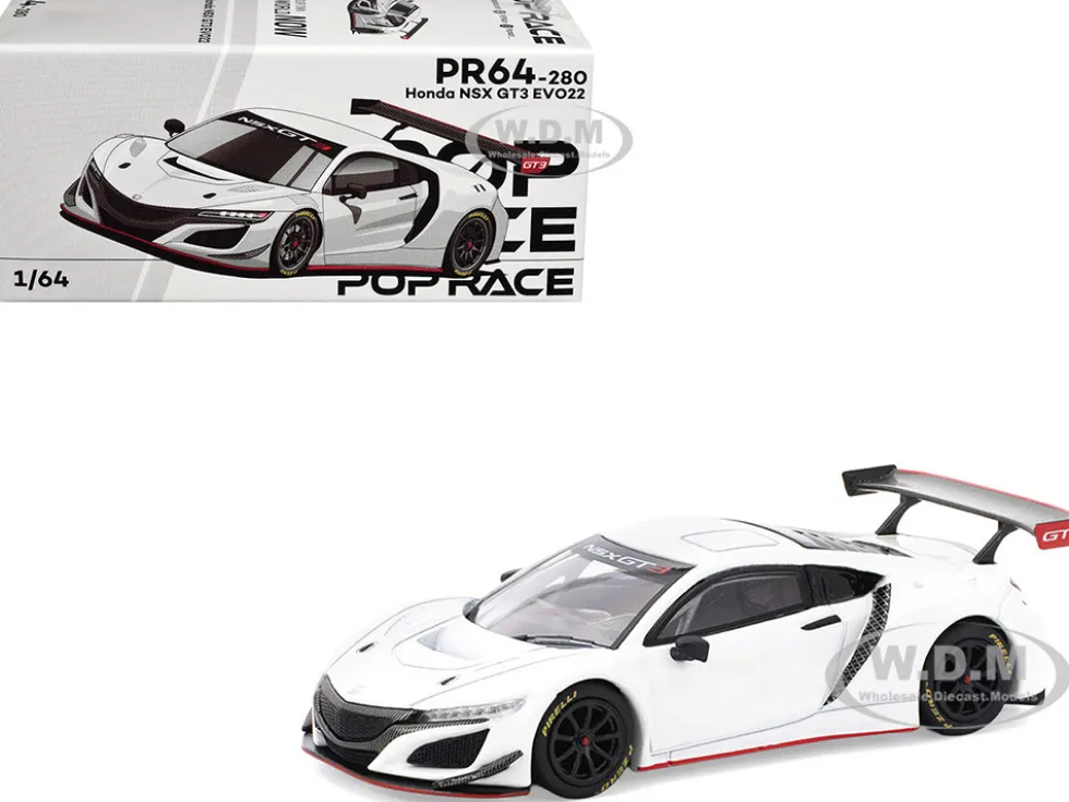 Honda NSX GT3 EVO22 White 1/64 Diecast Model Car by Pop Race