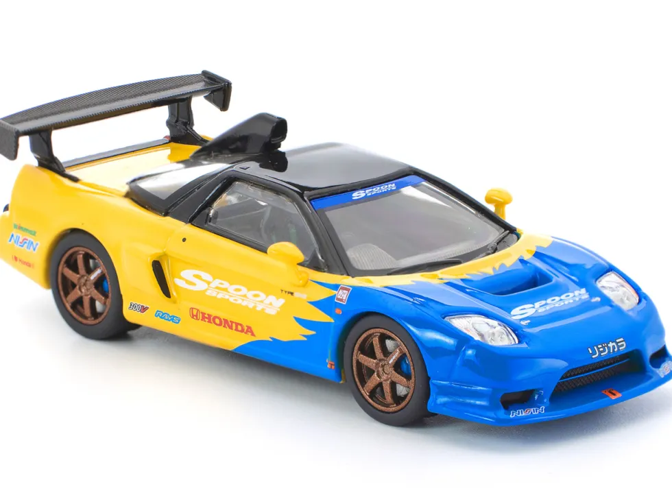 Honda NSX-R GT RHD (Right Hand Drive) "Spoon Sports" Blue and Yellow with Black Top 1/64 Diecast Model Car by Pop Race