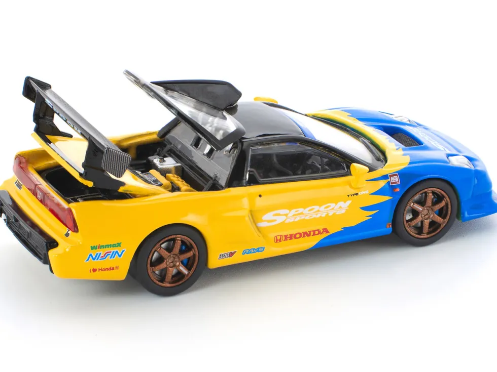 Honda NSX-R GT RHD (Right Hand Drive) "Spoon Sports" Blue and Yellow with Black Top 1/64 Diecast Model Car by Pop Race