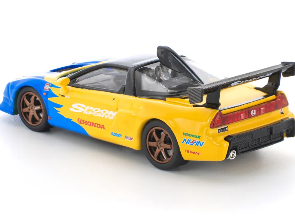 Honda NSX-R GT RHD (Right Hand Drive) "Spoon Sports" Blue and Yellow with Black Top 1/64 Diecast Model Car by Pop Race