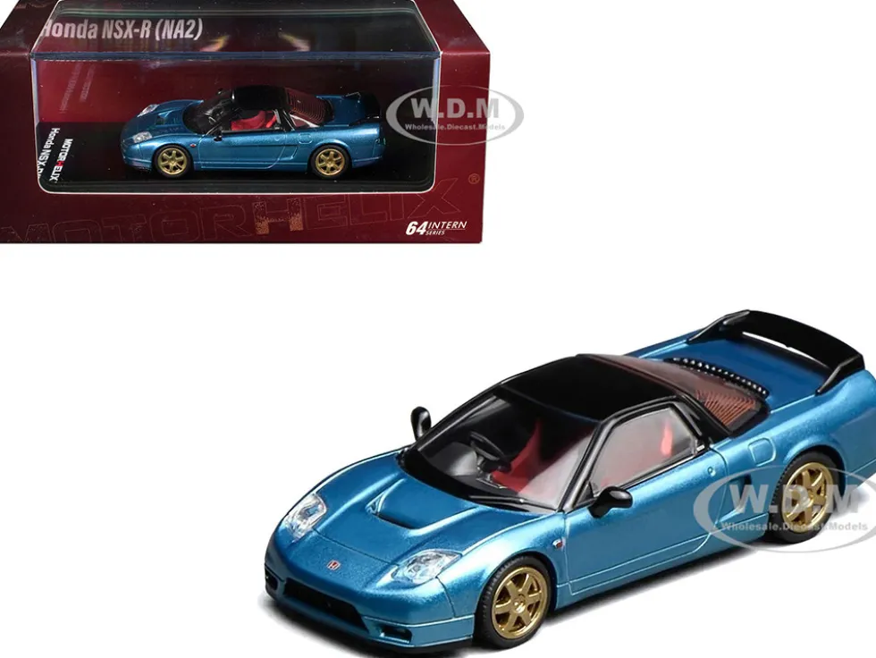 Honda NSX-R (NA2) RHD (Right Hand Drive) Ice Blue Metallic with Black Top and Red Interior "Intern 64" Series 1/64 Diecast Model Car by MotorHelix