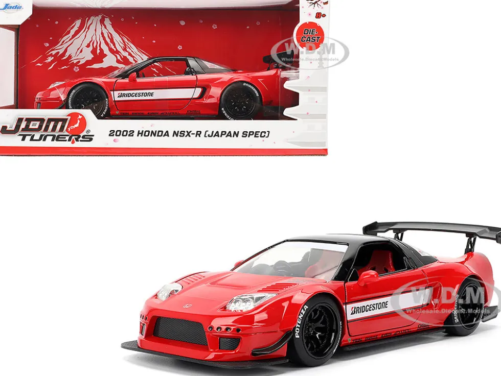 2002 Honda NSX-R RHD (Right Hand Drive) "Bridgestone" Red with Black Top and White Stripes "JDM Tuners" Series 1/24 Diecast Model Car by Jada