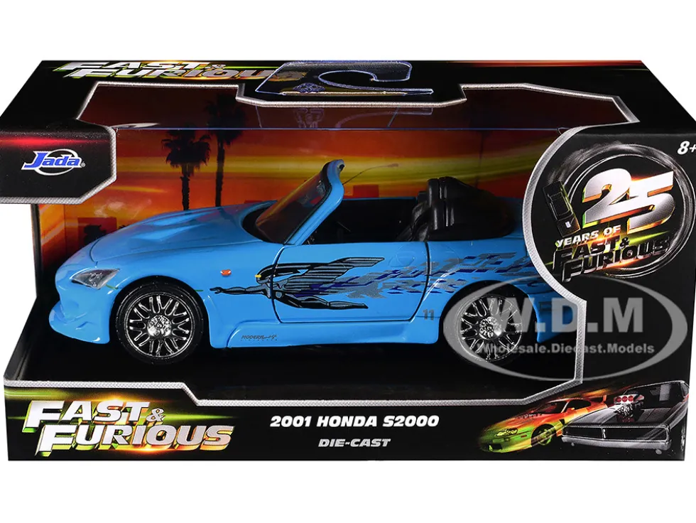 2001 Honda S2000 Convertible Blue with Graphics "Fast & Furious Remix - 25th Anniversary" Series 1/32 Diecast Model Car by Jada