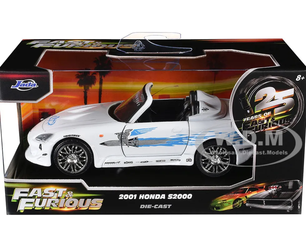 2001 Honda S2000 Convertible White with Graphics "Fast & Furious Remix - 25th Anniversary" Series 1/32 Diecast Model Car by Jada
