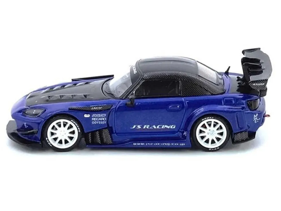 Honda S2000 RHD (Right Hand Drive) "J's Racing" Blue Metallic with Carbon Hood and Top 1/64 Diecast Model Car by Inno Models