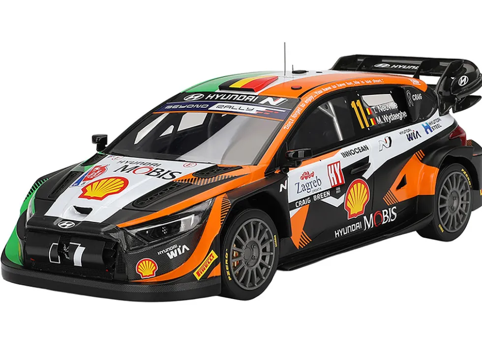 Hyundai i20 N Rally1 Hybrid #11 Thierry Neuville - Martijn Wydaeghe "Hyundai Shell Mobis WRT" Winner "Rally Croatia Power Stage" (2023) 1/18 Model Car by Top Speed