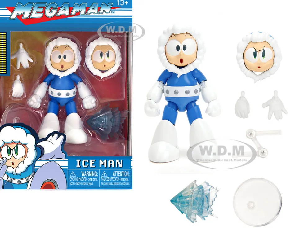 Ice Man 4 Moveable Figure with Accessories and Alternate Head and Hands Mega Man 1987 Video Game model Jada 34223