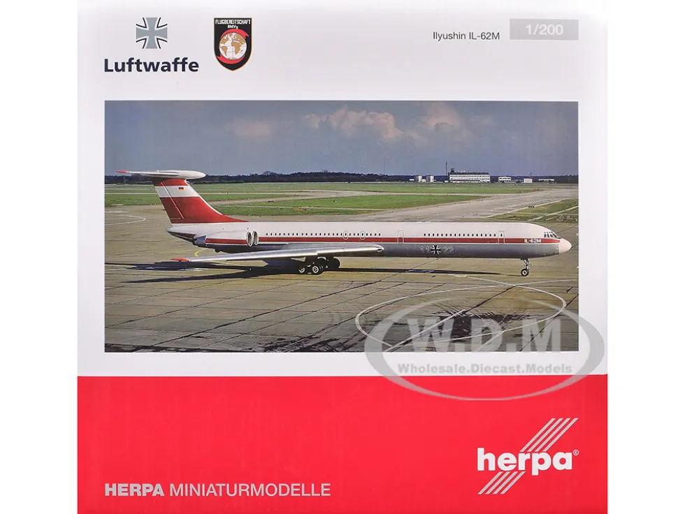 Ilyushin IL-62M Commercial Aircraft "German Luftwaffe" (11+22) White with Red Stripes 1/200 Diecast Model Airplane by Herpa