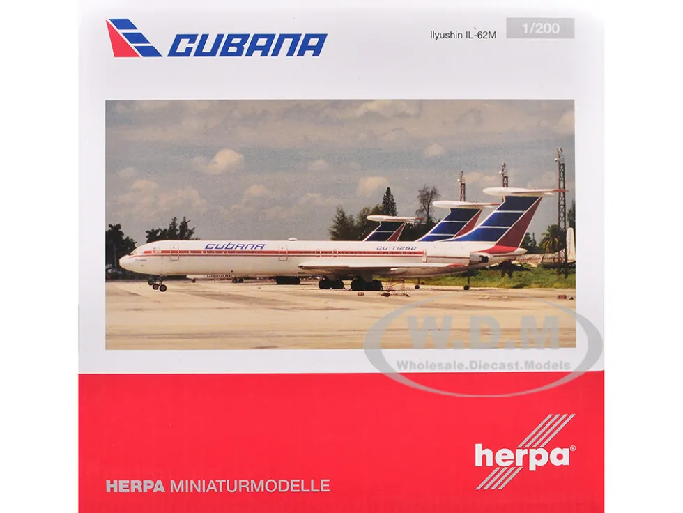 Ilyushin IL-62M Commercial Aircraft "Cubana de Aviacion" (T1280) White with Blue and Red Tail 1/200 Diecast Model Airplane by Herpa