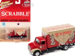 1999 International Cargo Truck Red Graphics Scrabble Pop Culture 2022 Release 2 1/64 Diecast Model Car Johnny Lightning JLPC007-JLSP257