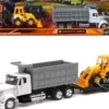 International Lonestar Dump Truck White and Wheel Loader Yellow with Flatbed Trailer Long Haul Truckers Series 1/43 Diecast Model New Ray 16633A