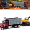 International Lonestar Dump Truck Red and Tracked Excavator Yellow with Flatbed Trailer Long Haul Truckers Series 1/43 Diecast Model New Ray 16623