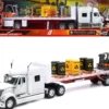 International Lonestar Flatbed Truck White with 6 Toxic Barrels 3 Pallets and Forklift Long Haul Trucker Series 1/32 Diecast Model New Ray 10193B