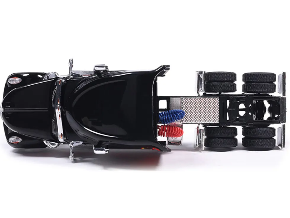 2010 International Lonestar Truck Tractor Black with Flame Graphics 1/64 Diecast Model by IXO Models