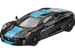 Jaguar C-X75 Black with Light Blue Stripe Limited Edition 1/64 Diecast Model Car by Mini GT