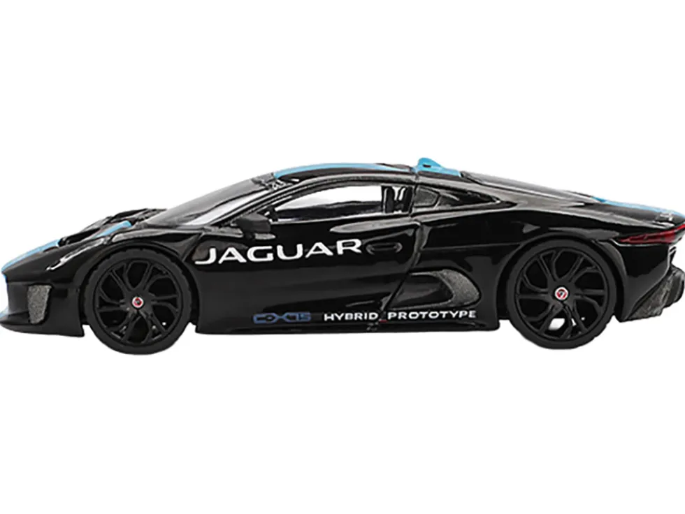 Jaguar C-X75 Black with Light Blue Stripe Limited Edition 1/64 Diecast Model Car by Mini GT