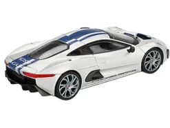 Jaguar C-X75 Silver Metallic with Blue Stripes Limited Edition 1/64 Diecast Model Car by Mini GT