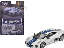 Jaguar C-X75 Silver Metallic with Blue Stripes Limited Edition 1/64 Diecast Model Car by Mini GT