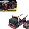 JDM Flatbed Truck #25 Black and Red and 1983-85 Toyota Trueno Sprinter (AE86) #25 Black and Red "Advan" Livery "Muscle Transports" Series 1/64 Diecast Models by Muscle Machines