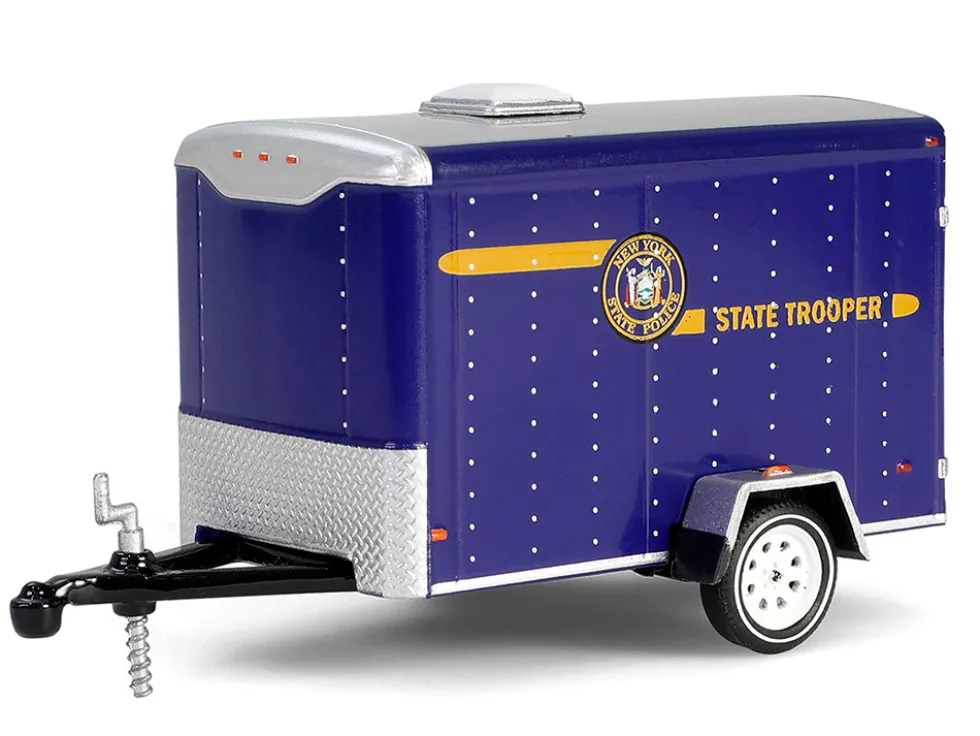2001 Jeep Cherokee "New York State Police" Blue with Yellow Stripes and Small Cargo Trailer "Hot Pursuit Hitch & Tow" Series 1 1/64 Diecast Model Cars by Greenlight