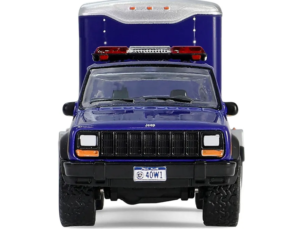 2001 Jeep Cherokee "New York State Police" Blue with Yellow Stripes and Small Cargo Trailer "Hot Pursuit Hitch & Tow" Series 1 1/64 Diecast Model Cars by Greenlight