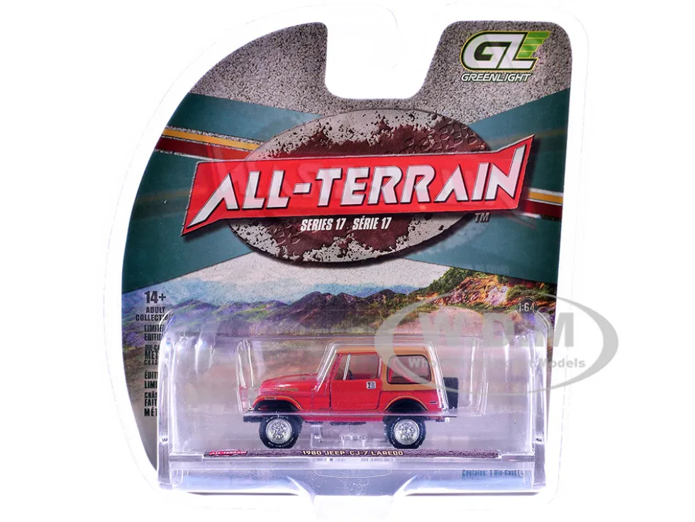 1980 Jeep CJ-7 Laredo Red with Tan Top "All Terrain" Series 17 1/64 Diecast Model Car by Greenlight