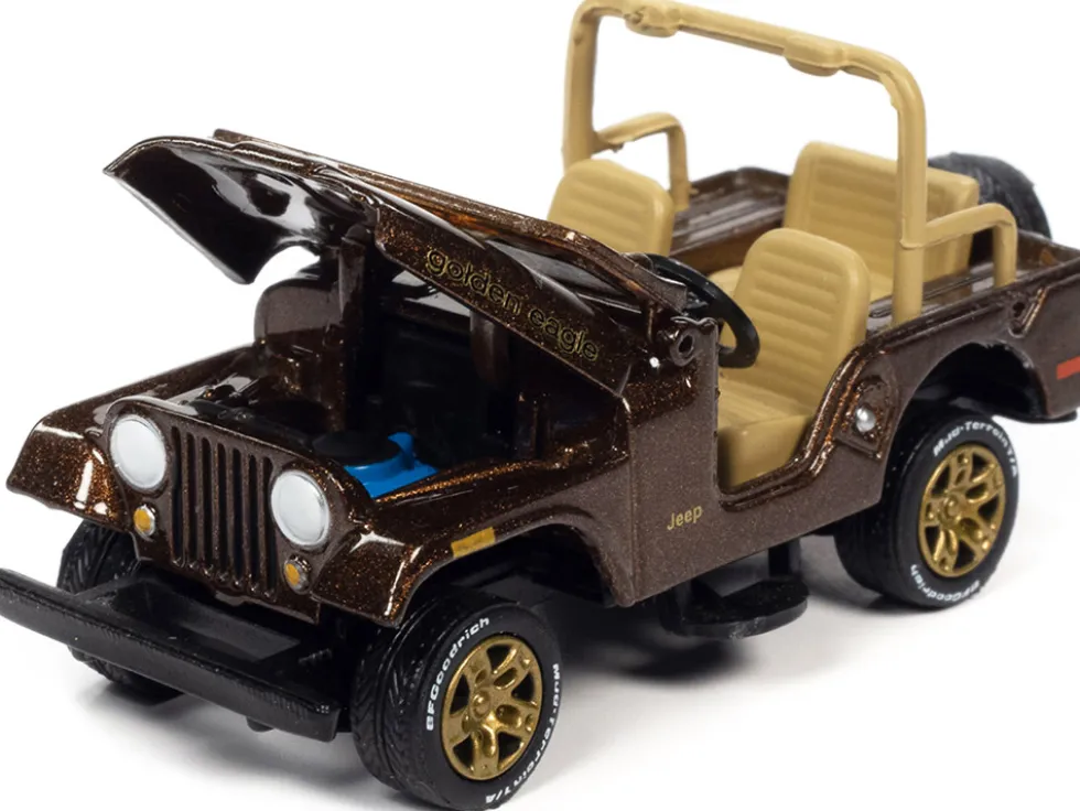 Jeep CJ-5 Mocha Brown Metallic with Golden Eagle Graphics Classic Gold Collection Series Limited Edition 7418 pieces Worldwide 1/64 Diecast Model Car Johnny Lightning JLCG025-JLSP150 A