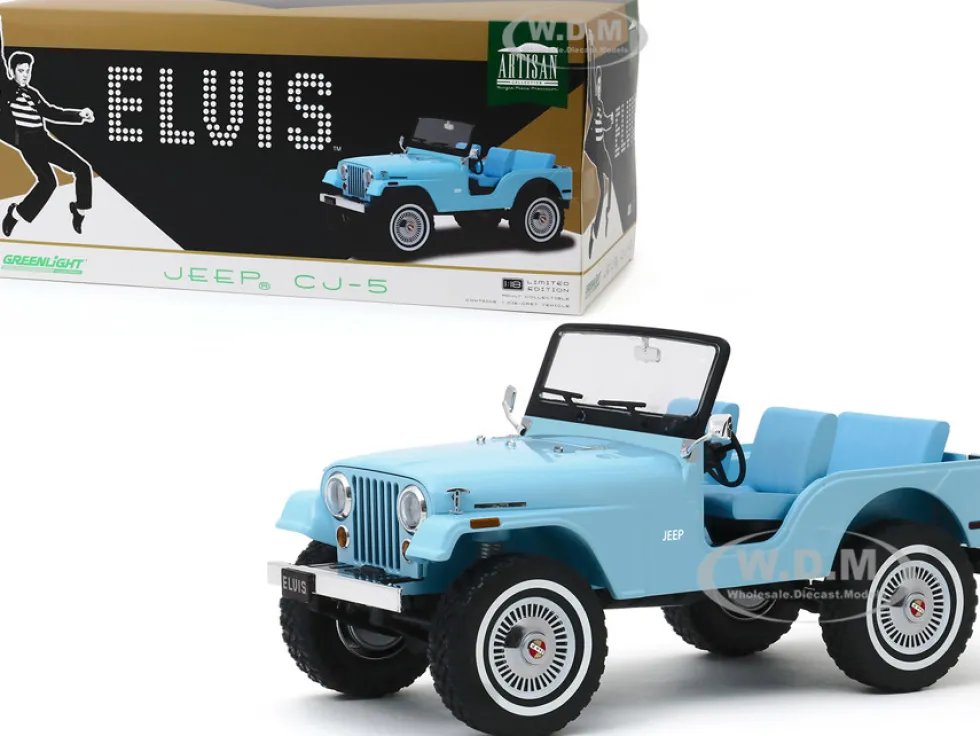 Jeep CJ-5 Sierra Blue Elvis Presley 1935 1977 1/18 Diecast Model Car Greenlight 19061