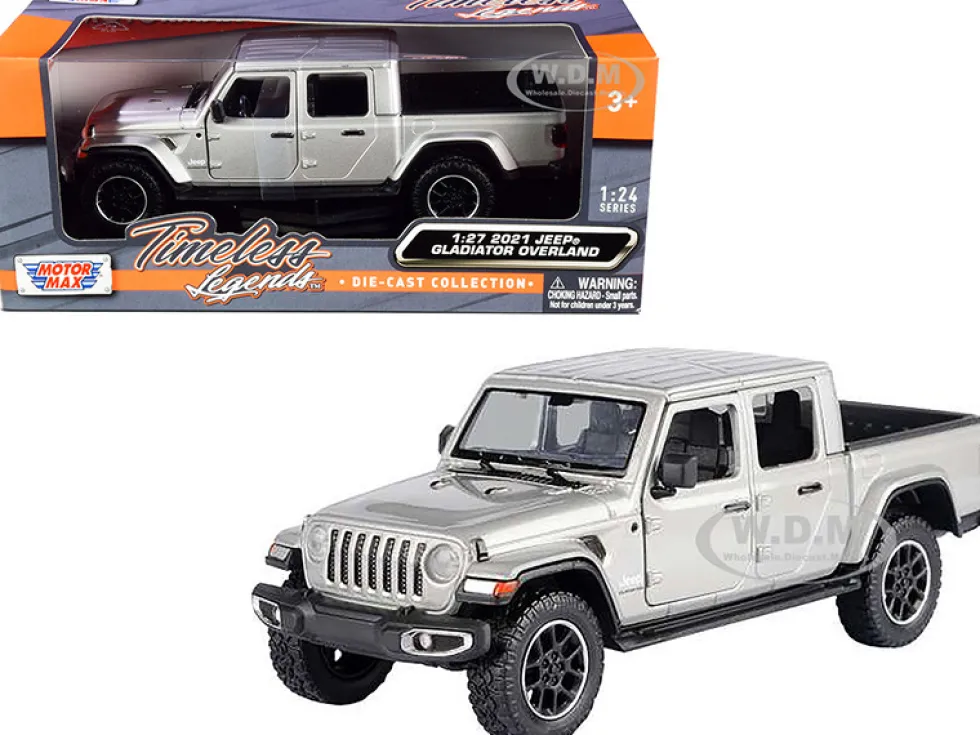 2021 Jeep Gladiator Overland Closed Top Pickup Truck Silver Metallic 1/24 1/27 Diecast Model Car Motormax 79365