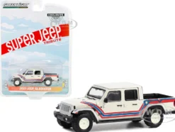 2021 Jeep Gladiator Pickup Truck Super Jeep Tribute White with Red and Blue Stripes Hobby Exclusive Series 1/64 Diecast Model Car Greenlight 30382