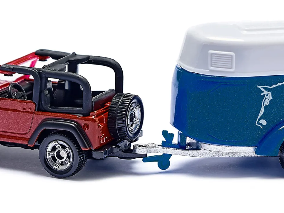 Jeep Red with Horse Trailer Blue and Horse Accessory Diecast Model Siku 1651