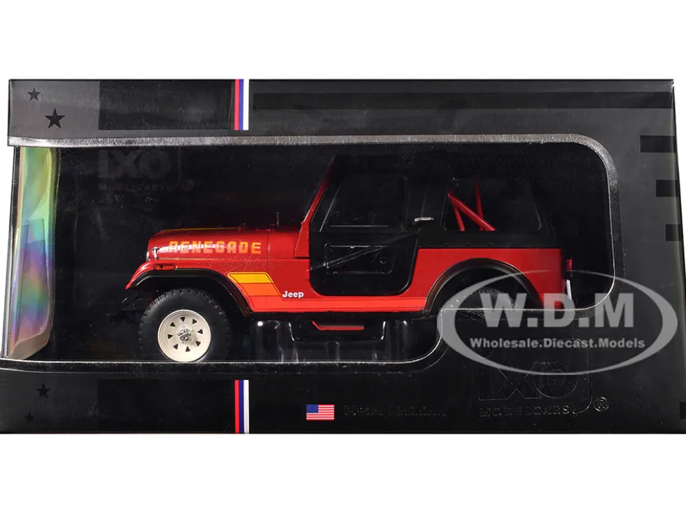 1983 Jeep Renegade Red with Stripes and Black Top 1/24 Diecast Model by IXO Models