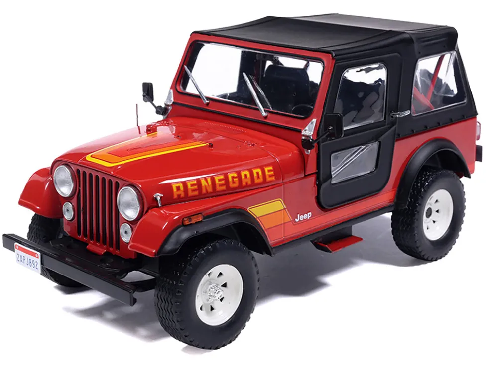 1983 Jeep Renegade Red with Stripes and Black Top 1/24 Diecast Model by IXO Models