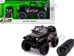 2007 Jeep Wrangler Black Extra Wheels Just Trucks Series 1/24 Diecast Model Car Jada 31560