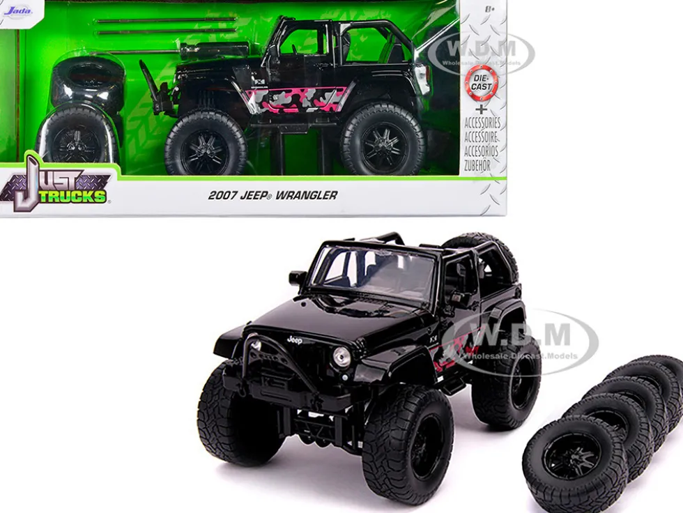 2007 Jeep Wrangler Black Extra Wheels Just Trucks Series 1/24 Diecast Model Car Jada 31560