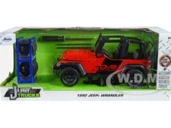 1992 Jeep Wrangler DV8 Off-Road Red Matt Black Stripes Extra Wheels Just Trucks Series 1/24 Diecast Model Car Jada 33851