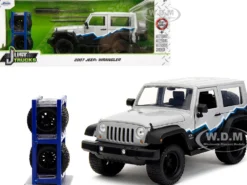 2007 Jeep Wrangler Gray and Black with Blue and White Stripes with Extra Wheels Just Trucks Series 1/24 Diecast Model Car Jada 34194