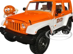 2017 Jeep Wrangler Orange Metallic White Orange M&M Diecast Figure M&M's Hollywood Rides Series 1/24 Diecast Model Car Jada 34401