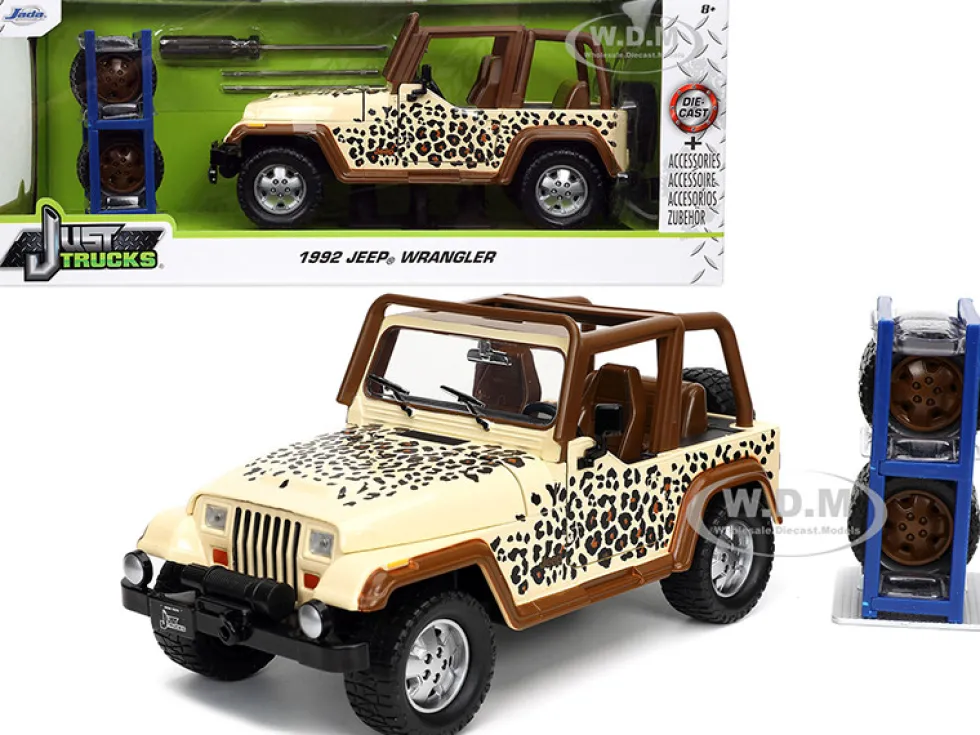 1992 Jeep Wrangler Tan Brown Graphics Extra Wheels Just Trucks Series 1/24 Diecast Model Car Jada 32426
