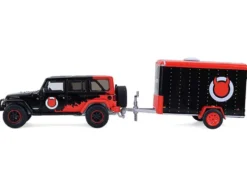 2012 Jeep Wrangler Unlimited "Diablo Sport" Black with Red Graphics and Small Cargo Trailer "Hitch & Tow" Series 33 1/64 Diecast Model Cars by Greenlight