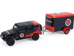 2012 Jeep Wrangler Unlimited "Diablo Sport" Black with Red Graphics and Small Cargo Trailer "Hitch & Tow" Series 33 1/64 Diecast Model Cars by Greenlight