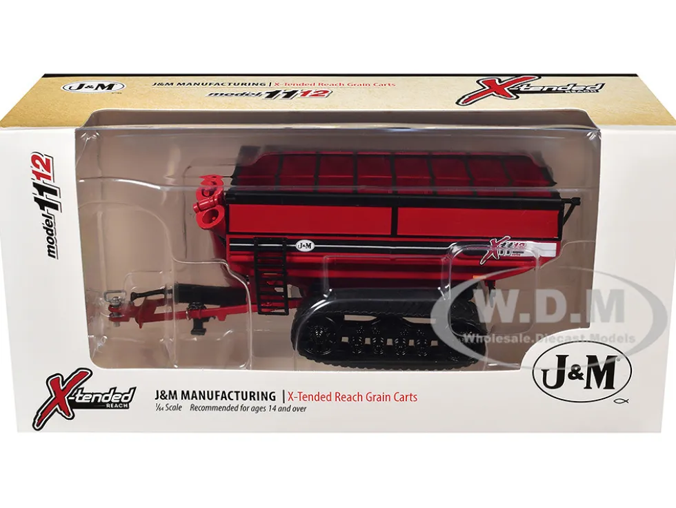 J&M 1112 X-Tended Reach Grain Cart with Tracks Red 1/64 Diecast Model by SpecCast