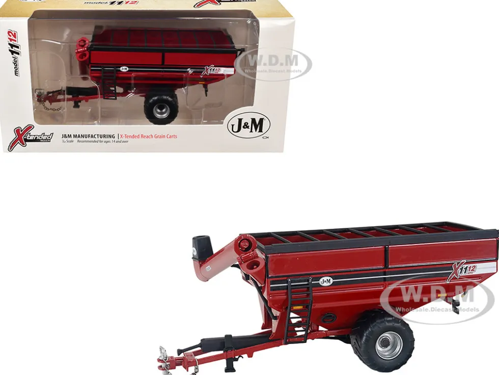 J&M 1112 X-Tended Reach Grain Cart with Wheels Red 1/64 Diecast Model by SpecCast
